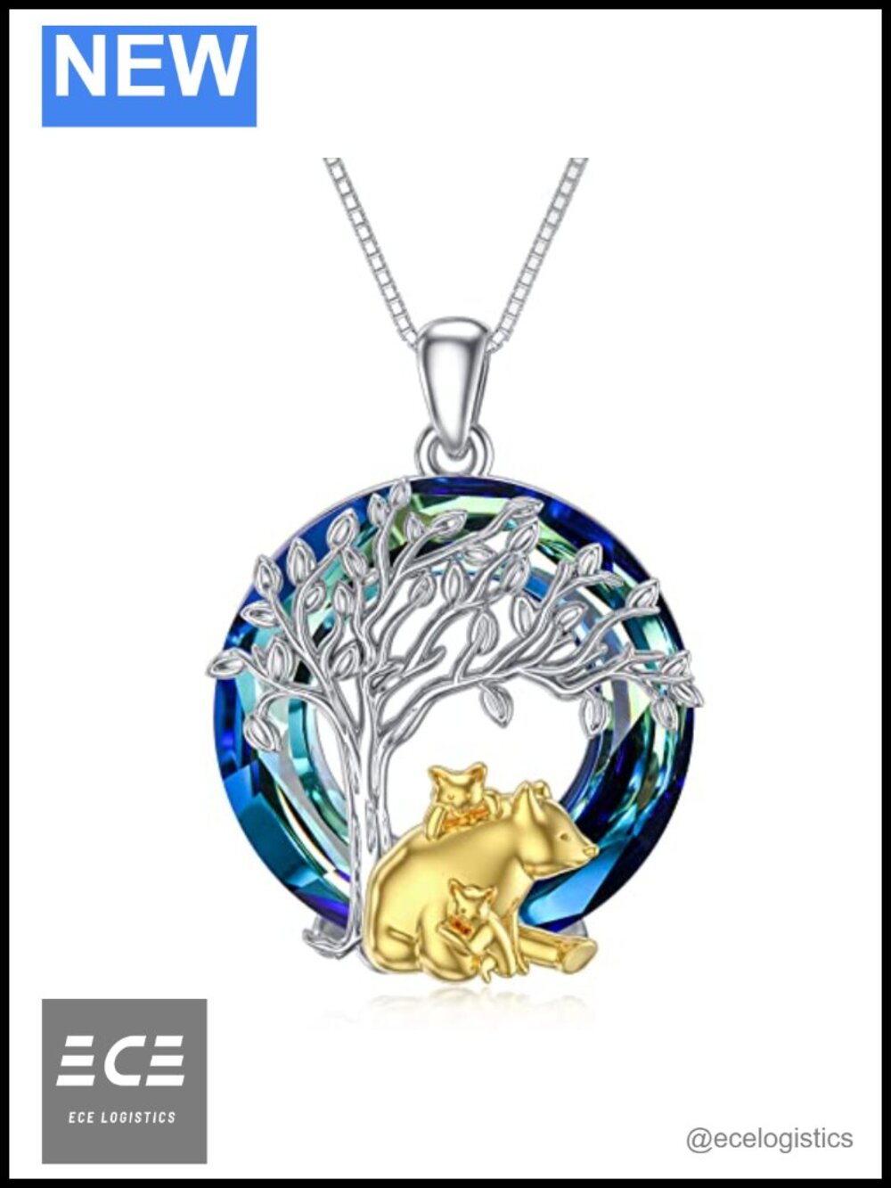 925 Sterling Silver Polar Bear Tree of Life Pendant Necklace